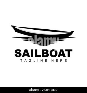 Sailboat Logo,Traditional Asian Boat Vector, Lake Ocean Icon Design, Fishing Boat Stock Vector