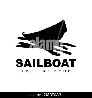 Sailboat Logo,Traditional Asian Boat Vector, Lake Ocean Icon Design, Fishing Boat Stock Vector