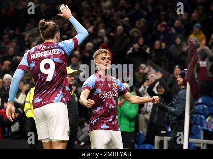 Burnley’s Scott Twine celebrates scoring their side's second goal of the game during the Sky Bet Championship match at Turf Moor, Burnley. Picture date: Friday January 20, 2023. Stock Photo