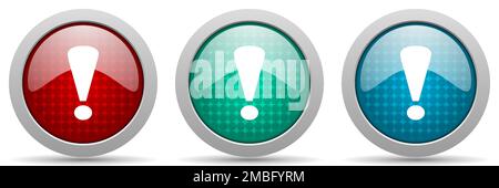 Exclamation sign vector icon set, glossy web buttons collection Stock Vector