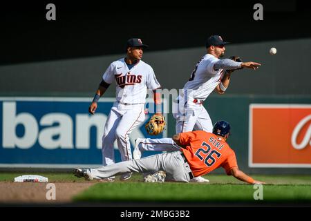 Houston Astros' Jose Siri watches his line drive triple against the Oakland  Athletics during the third inning of a baseball game in Oakland, Calif.,  Monday, May 30, 2022. (AP Photo/John Hefti Stock