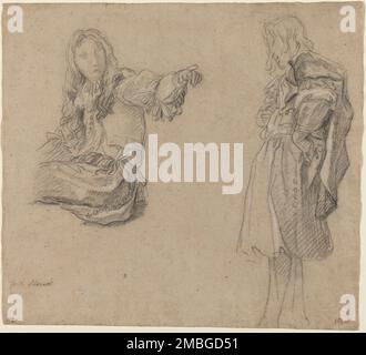 Two Men in Elaborate Costumes, c. 1680. Stock Photo
