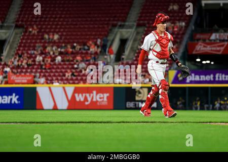 Cincinnati Reds' Tyler Stephenson walks to the dugout between innings ...