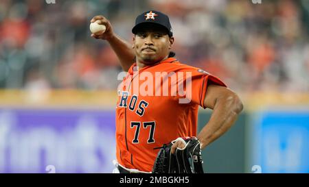 Houston Astros starting pitcher Luis Garcia (77) pitches during the second  inning of the MLB game between the Houston Astros and the Detroit Tigers on  Stock Photo - Alamy