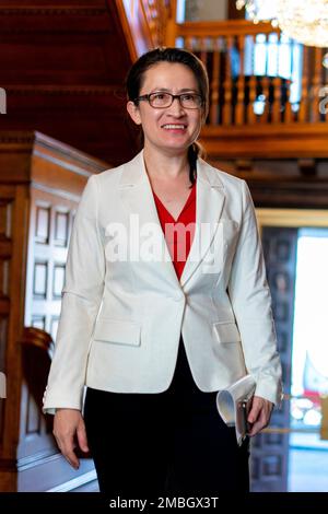 Taiwan's chief U.S. envoy Bi-khim Hsiao poses for a photo following an