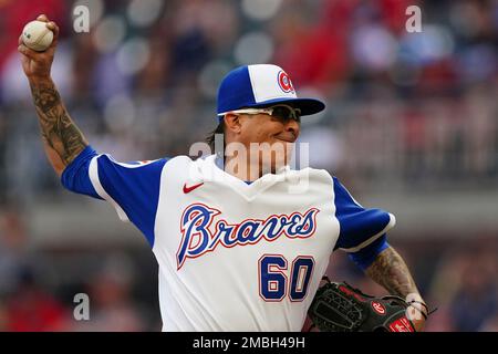 Atlanta Braves pitcher Jesse Chavez works against the New York Mets in the  first inning of a baseball game Saturday, Oct. 2, 2021, in Atlanta. (AP  Photo/Ben Margot Stock Photo - Alamy