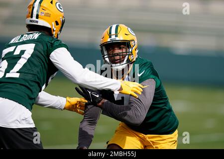 Green Bay Packers' Ray Wilborn and Ty Summers run a drill at the NFL  football team's practice field training camp Tuesday, May 24, 2022, in Green  Bay, Wis. (AP Photo/Morry Gash Stock