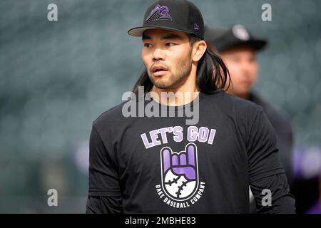 May 4 2022: Colorado first baseman C.J Cron (25) gets a hit during the game  with Washington Nationals and Colorado Rockies held at Coors Field in  Denver Co. David Seelig/Cal Sport Medi(Credit