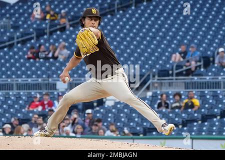 Pittsburgh Pirates' Daniel Vogelbach hits a pitch from San Diego Padres  starter Yu Darvish for a single to drive in Bryan Reynolds during the first  inning of a baseball game, Friday, April