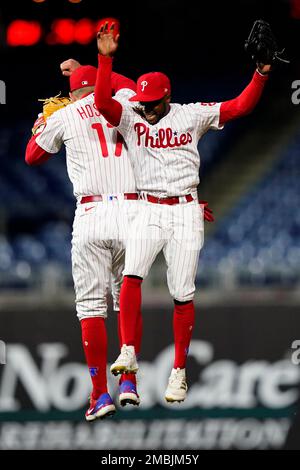 Philadelphia Phillies' Rhys Hoskins plays during a baseball game, Friday,  Sept. 23, 2022, in Philadelphia. (AP Photo/Matt Slocum Stock Photo - Alamy