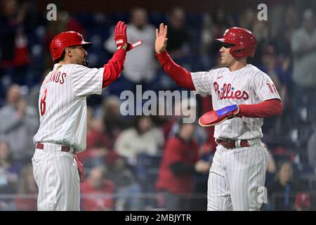 Philadelphia Phillies catcher J.T. REALMUTO hits a single to left field in  the top of the second inning during the MLB game between the Philadelphia P  Stock Photo - Alamy