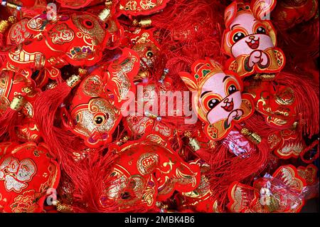 New York, USA. 20th Jan, 2023. Decorations and supplies are set out on tables for shoppers ahead of the Lunar New Year celebrations, in the Chinatown neighborhood of Flushing, in the Queens borough of New York City, January 20, 2023. The Year of the Rabbit begins on Sunday, January 22. (Photo by Anthony Behar/Sipa USA) Credit: Sipa USA/Alamy Live News Stock Photo