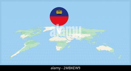 Location of Liechtenstein on the world map, marked with Liechtenstein flag pin. Cartographic vector illustration. Stock Vector