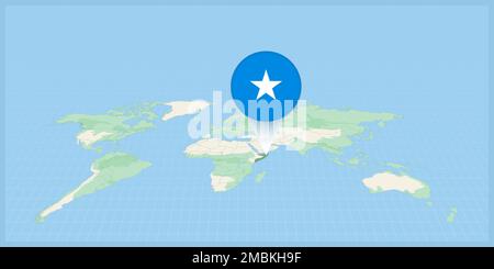 Location of Somalia on the world map, marked with Somalia flag pin. Cartographic vector illustration. Stock Vector