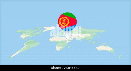 Location of Eritrea on the world map, marked with Eritrea flag pin. Cartographic vector illustration. Stock Vector