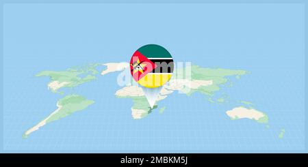 Location of Mozambique on the world map, marked with Mozambique flag pin. Cartographic vector illustration. Stock Vector