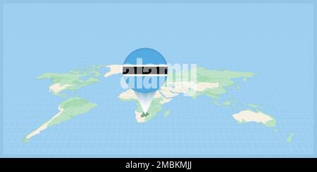 Location of Botswana on the world map, marked with Botswana flag pin. Cartographic vector illustration. Stock Vector