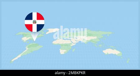 Location of Dominican Republic on the world map, marked with Dominican Republic flag pin. Cartographic vector illustration. Stock Vector