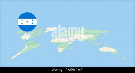 Location of Honduras on the world map, marked with Honduras flag pin. Cartographic vector illustration. Stock Vector