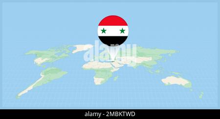 Location of Syria on the world map, marked with Syria flag pin. Cartographic vector illustration. Stock Vector