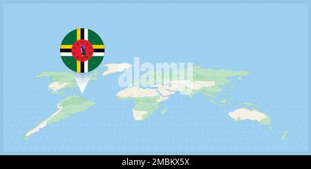 Map illustration of Dominica with the flag. Cartographic illustration ...