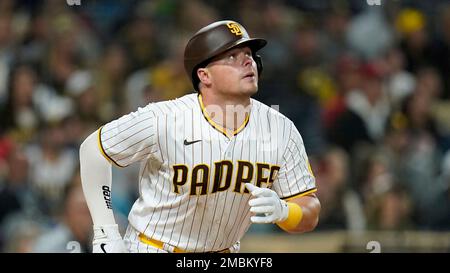 San Diego Padres' Luke Voit batting during the seventh inning of a