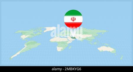 Location of Iran on the world map, marked with Iran flag pin. Cartographic vector illustration. Stock Vector