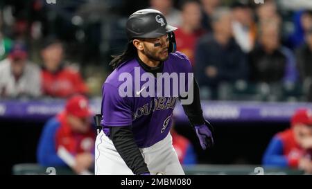 Pittsburgh Pirates first baseman Connor Joe (2) in the first inning of a  baseball game Wednesday, April 19, 2023, in Denver. (AP Photo/David  Zalubowski Stock Photo - Alamy