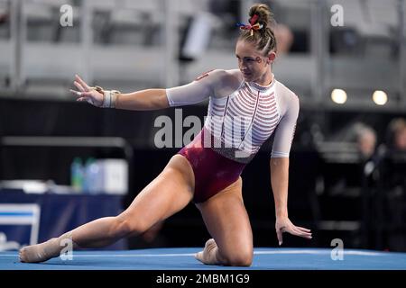 Oklahoma's Carly Woodard competes on the floor exercise during the NCAA ...