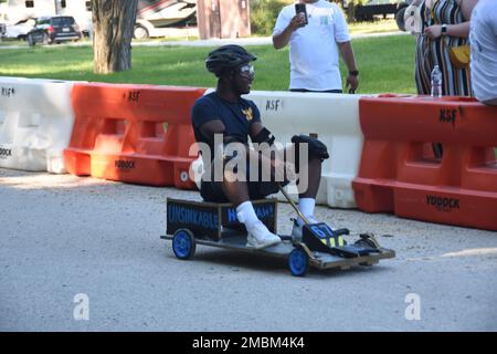 GREAT LAKES, Ill. (June 16, 2022) Sailors from Naval Station Great Lakes tenant commands participated in MWR's Derby Day on June 16. Sailors hand-built the downhill racers and competed for trophies and prizes. Stock Photo