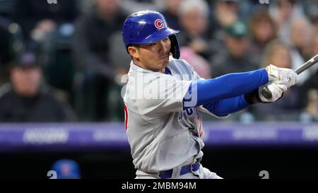 Chicago Cubs' Seiya Suzuki batting during the first inning of a baseball  game against the San Diego Padres Sunday, June 4, 2023, in San Diego. (AP  Photo/Gregory Bull Stock Photo - Alamy