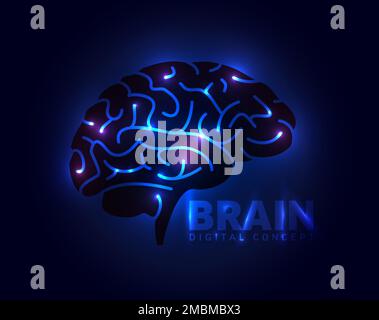 Digital brain concept template for deep learning artifical intelligence creativity  banners or headers or social media status template Stock Vector