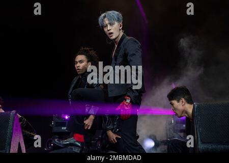 Jackson Wang of 88rising performs at the Coachella Music & Arts Festival at  the Empire Polo Club on Saturday, April 16, 2022, in Indio, Calif. (Photo  by Amy Harris/Invision/AP Stock Photo 