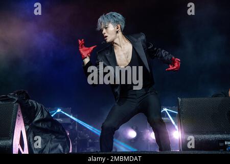 Jackson Wang of 88rising performs at the Coachella Music & Arts Festival at  the Empire Polo Club on Saturday, April 16, 2022, in Indio, Calif. (Photo  by Amy Harris/Invision/AP Stock Photo 