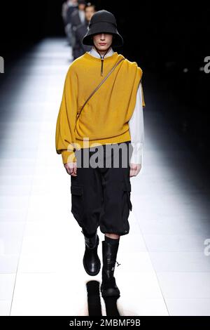 Paris, France. 20th Jan, 2023. A model presents a creation from Dior Homme Fall/Winter 2023-2024 collection during the Men's Fashion Week in Paris, France, on Jan. 20, 2023. Credit: Piero Biasion/Xinhua/Alamy Live News Stock Photo