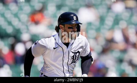 DETROIT, MI - JULY 27: Detroit Tigers catcher Eric Haase (13) works behind  the plate against the San Diego Padres at Comerica Park on July 27, 2022 in  Detroit, Michigan. (Photo by