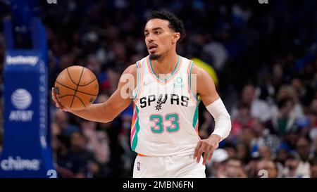 San Antonio Spurs guard Tre Jones (33) during the first half of an NBA ...