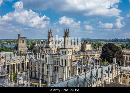 North Quadrangle of All Souls College Oxford with College Chapel viewed from the tower of University Church, Oxfordshire, South East England Stock Photo