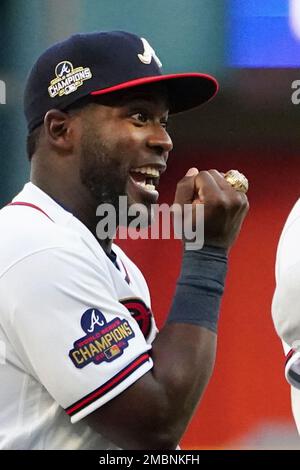 Atlanta Braves center fielder Guillermo Heredia (38) is shown against the  Washington Nationals during a baseball game Tuesday, June 1, 2021, in  Atlanta. (AP Photo/John Bazemore Stock Photo - Alamy