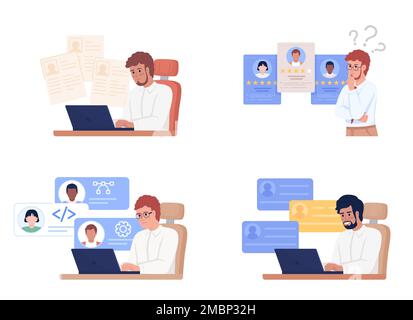 Recruiters comparing job candidates semi flat color vector characters set Stock Vector