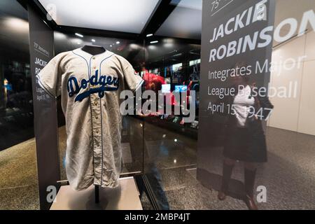 A jersey of Jackie Robinson is displayed at the National Museum of