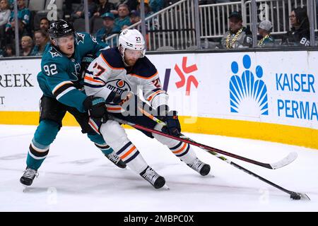 Edmonton Oilers defenseman Brett Kulak (27) plays against the Detroit Red  Wings in the second period of an NHL hockey game Tuesday, Feb. 7, 2023, in  Detroit. (AP Photo/Paul Sancya Stock Photo - Alamy