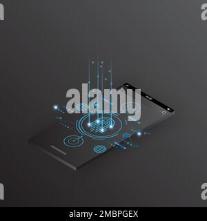 mobile phone technology background abstract. technology with line digital, black mobile color, phone modern, element, dot, hi-tech, vector. mobile Stock Vector