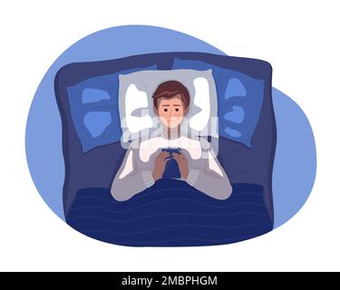 Bedtime mobile phone use 2D vector isolated illustration Stock Vector