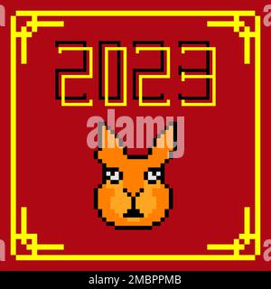 Happy Chinese New  Year 2023 with pixel art. Vector illustration Stock Photo