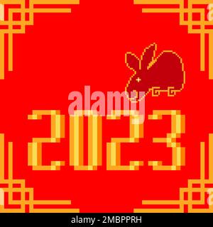 Happy Chinese New year 2023 with pixel art. Vector illustration Stock Photo
