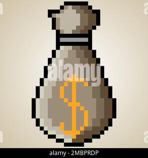 Money bag with pixel art. Vector illustration. Stock Photo