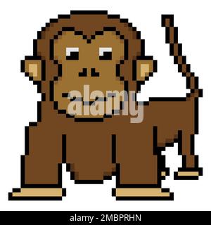 Cute monkey cartoon pixel art on white background Stock Photo