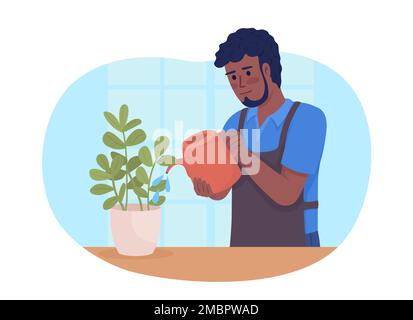Housekeeper taking care of houseplants 2D vector isolated illustration Stock Vector