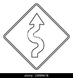 Winding road sign isolated on white background. Outline icon. Stock Vector